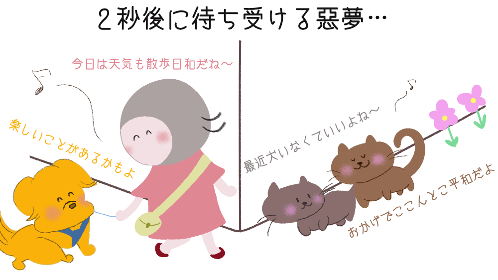 曲がり角の先には、愛犬と仲の悪い猫がいることも